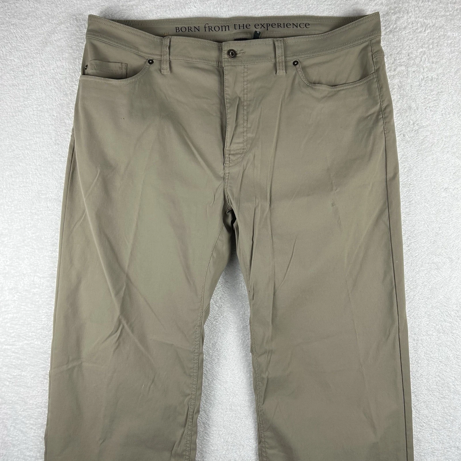 Prana Brion Pants Slim Stretch Performance Beige Hiking Outdoors Nylon Men 42x36