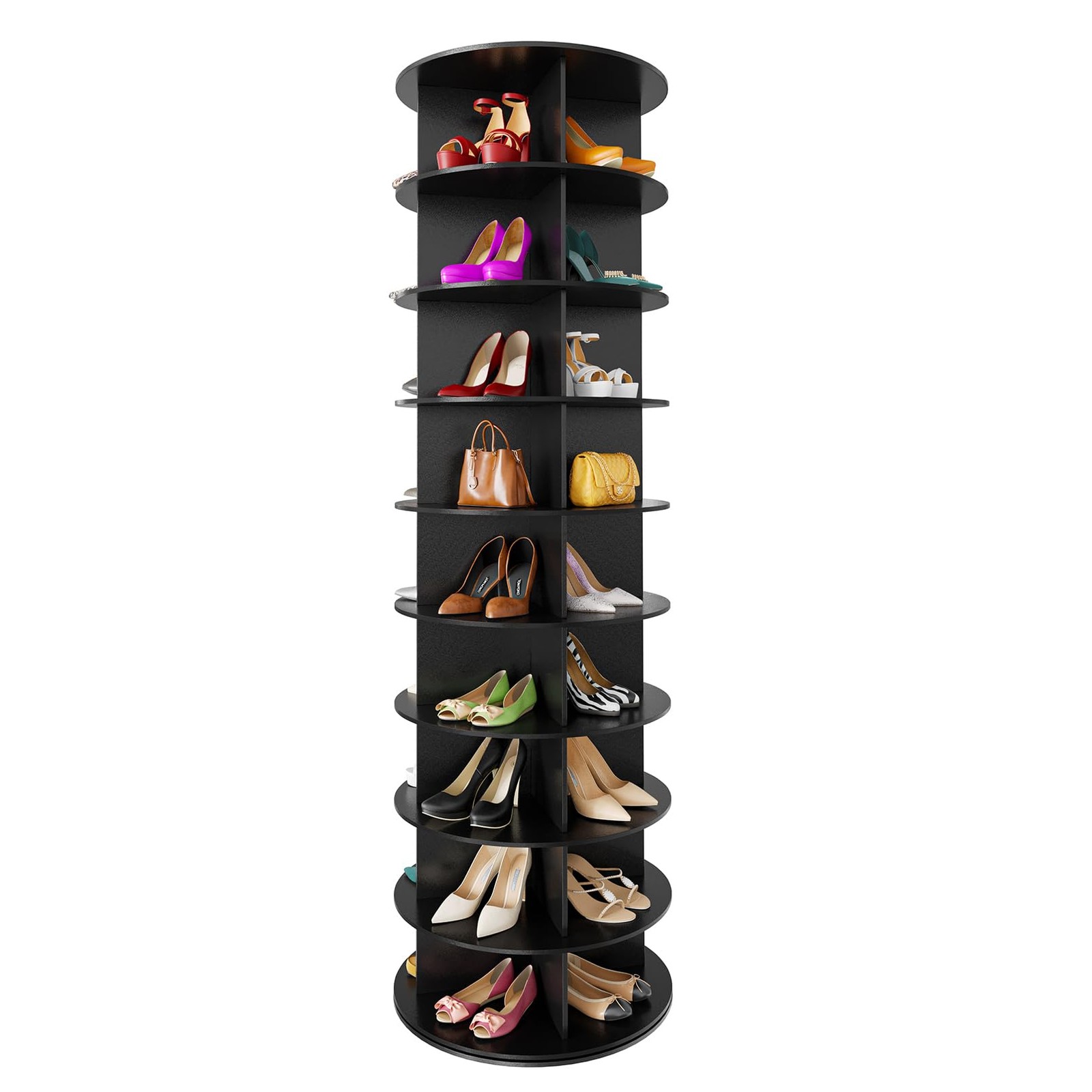 9-Tier Spinning Shoe Rack Tower with Lazy Susan Design for Space-Saving Storage