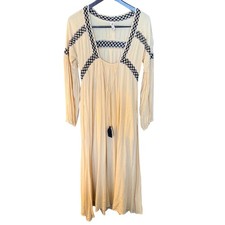 Raga Womens XS Cream Black Embroidered Tassel Boho Maxi Dress Long Sleeve