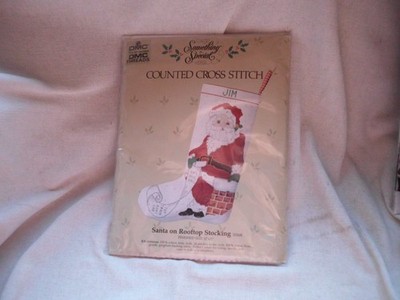 SOMETHING SPECIAL SANTA on ROOFTOP STOCKING ~ DMC CROSS STITCH KIT