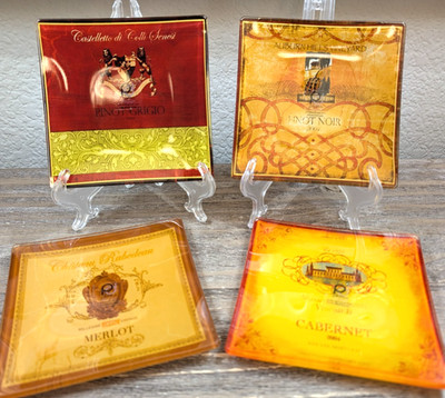 Set of 4 Wine Themed Trivet Plates Prima Design Pinot Noir Merlot Cabernet Decor