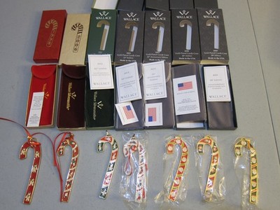 Lot of 7 Wallace Silversmiths Candy Cane Christmas Ornament  Original Box NICE