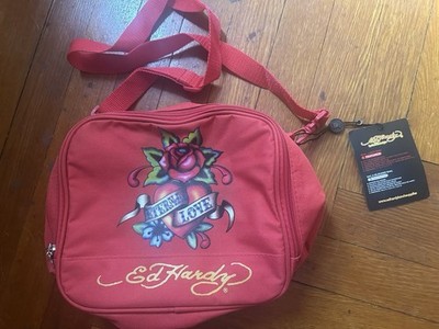  Ed Hardy Lunchbox Red Rose Eternal Love Heart Lunch Bag 8x9x4.75