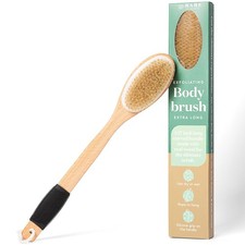 17" Dry Brushing Body Brush - Medium Firmness, Natural Color & Silicone Grip ...