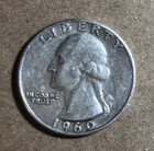 Silver Quarter 1960 P- Philadelphia(no mint mark) Washington Face-Fine edges A#1