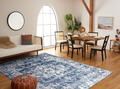 Charleston Collection Area Rug - 11' X 15', Navy & Creme, Traditional Design, Id
