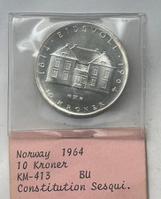 NORWAY SILVER 10 KRONER 1964 - Constitution sesquicentennial