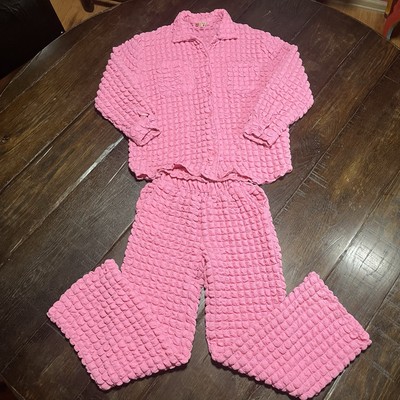 Bailey Rose Set Women Sz Small Bubbleknit Pink Sweatpants Cardigan Top Jacket