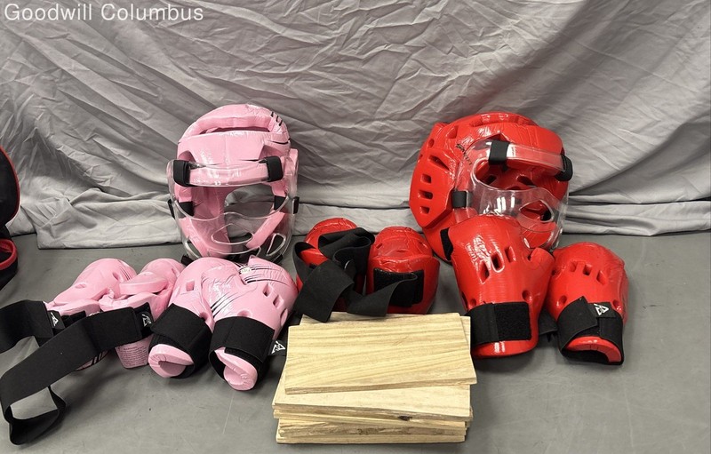 Swift Martial Arts Sparring Gear Lot 2 Sets Headgear Gloves Breaking Boards