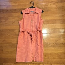 Sharagano Pink A-Line Sleeveless Collared Belted Zip Dress Women's 14