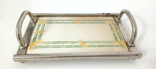 Vintage Jugendstil Early 1900s Chrome Metal and Ceramic Art Nouveau Tray