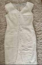 M&S Beige Fully Lined Linen Knee Length Dress, Size 10