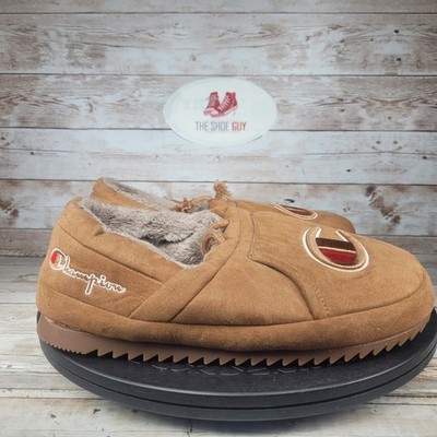 Champion University Slippers Mens Sz 6 Brown Faux Fur Lined Slip On Winter Shoes