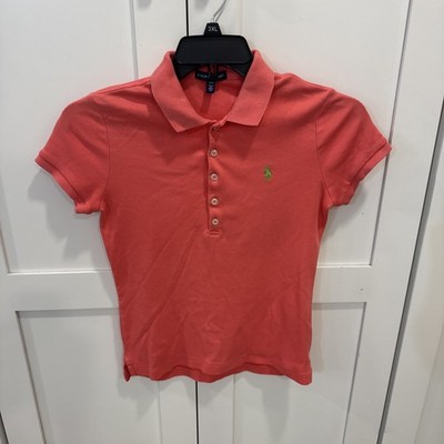 Girls Ralph Lauren Polo Shirt M 100% Cotton Coral Pink Runs Small For Womens