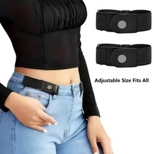 2 Pack No Buckle Elastic Belt Invisible Loop Belt for Jeans Pants