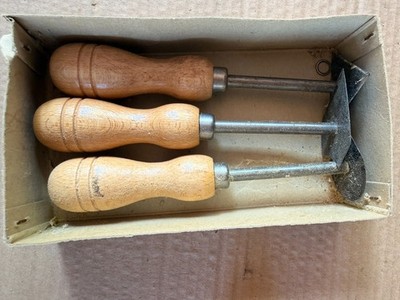Vintage 3pc Wood Handle Paint & Varnish Scraper Set Made in Japan - Various Head