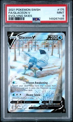 2021 POKEMON SWORD & SHIELD EVOLVING SKIES #175 FULL ART/GLACEON V PSA 9