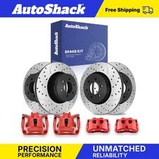 Front Rear Drilled Slotted Brake Rotors Calipers Red for Ford F-150 3.5L
