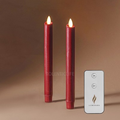 Luminara 9.5'' Flameless Taper Candles Burgundy Moving Wick with Remote Timer,2pc