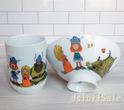 Vintage 70s Vicky Vicke the Viking Yunomi Tea Cup & Rice Bowl set Japanese Anime