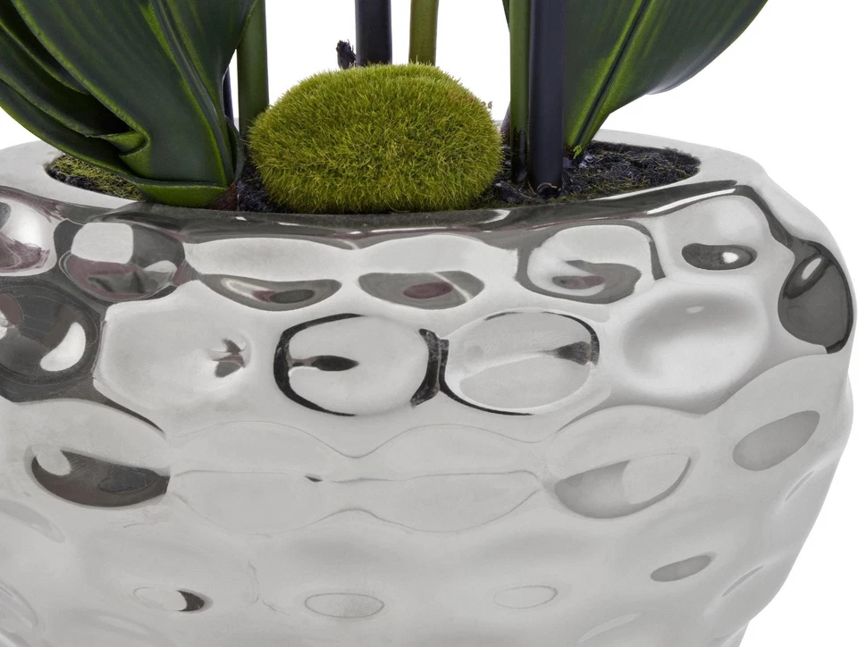 Arreglo de orquídea artificial en maceta verde creativo en maceta plateada, 23" de alto Foto 3 de 4