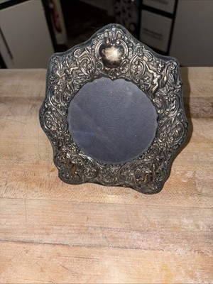 ANCIEN CADRE PORTE PHOTO A POSER VELOURS ARGENT MASSIF DECOR PUTTI FRAME RAHMEN