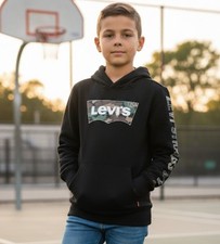 NWT 48 Kids Levi's Black Camo Logo Fleece Hoodie Pullover Size 4 34704