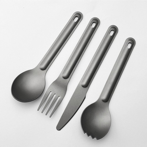 Titanium Tableware Long Handle Spoon Fork Knife Outdoor Hiking Camping EDC Kits - Picture 3 of 10