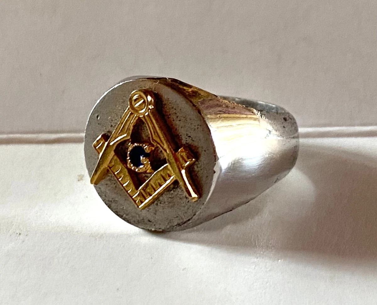 Vintage MASONIC Sterling Silver RING Size 9 New Old Stock 925 Freemason Symbols