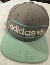 Adidas Baseball Cap One Size Vintage White Spell out Snapback Gray Teal READ