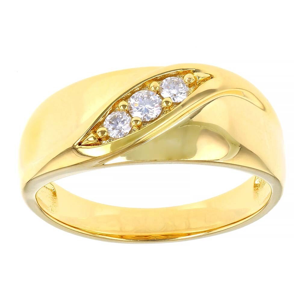 3-Stone Engagement Ring 14K Yellow Gold Over 0.25 Ctw D/FL Brilliant Moissanite
