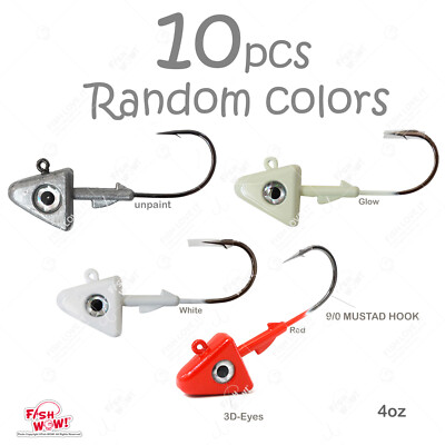 10pcs Random Color Fish WOW! 4oz Shad Jig Head 32786 MUSTAD 2x strong 9/0 Hook