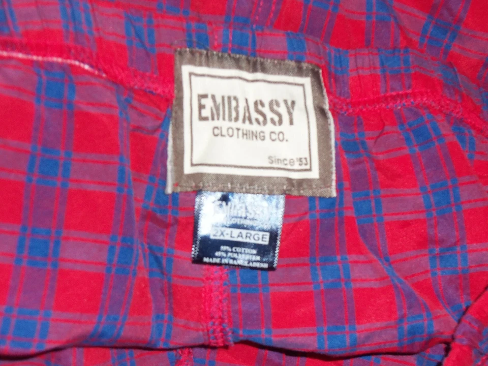 NEW MENS EMBASSY RED & ROYAL BLUE PLAID PAJAMA / LOUNGE PANTS  SIZE 2XL - Image 3 of 3