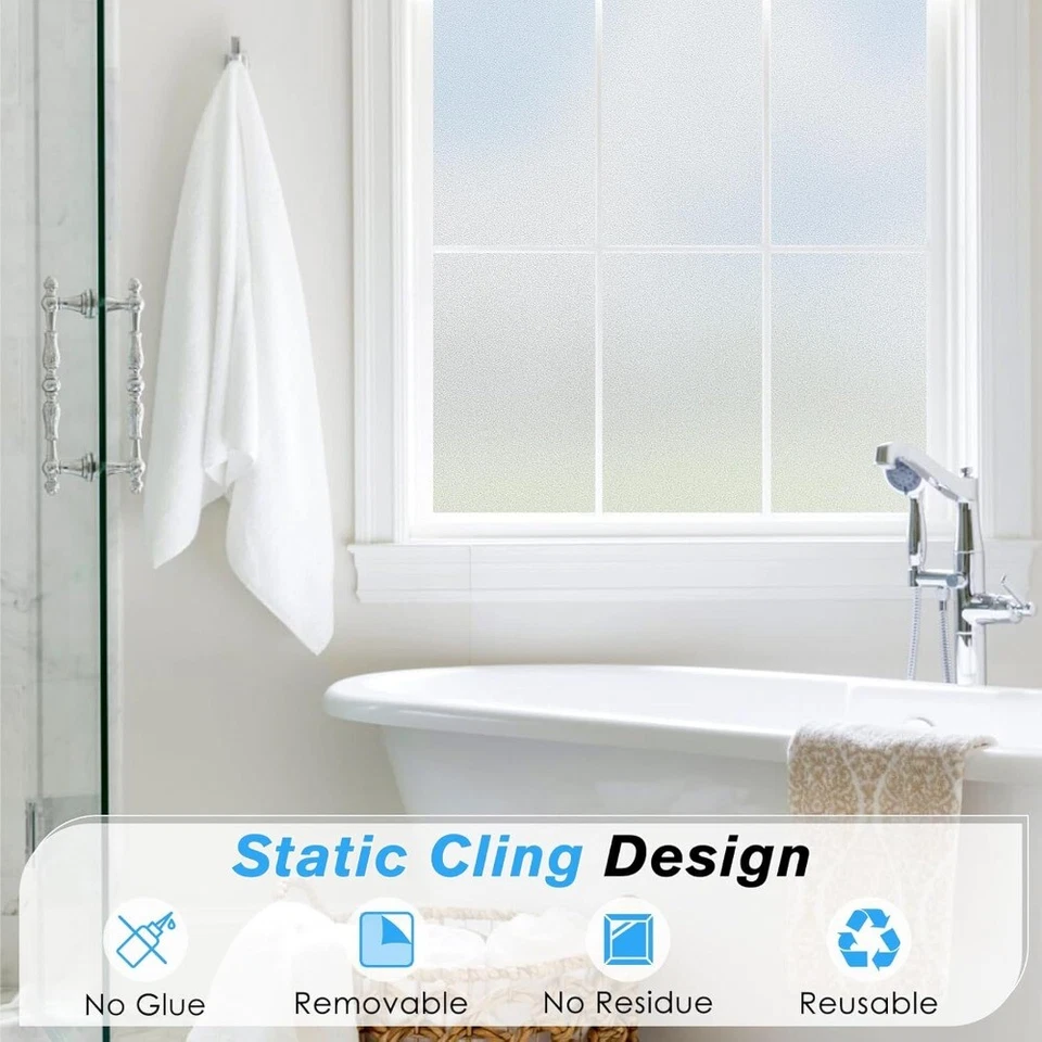 Rabbitgoo Esmerilado Privacidad Opaca Ventana Película Vidrio Blanco Adhesivo Estático Adhesivo Foto 3 de 4