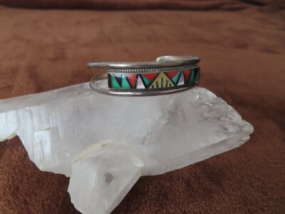 ZUNI  STERLING SILVER MULTI-STONE BRACELET BY RYDELL & LYNETTE YUSELEW 6''