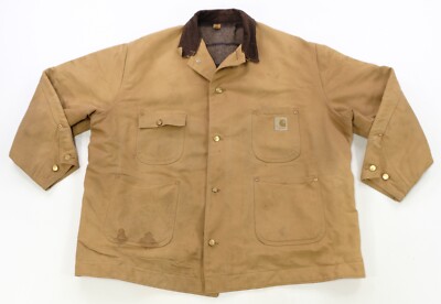 Rare VTG CARHARTT Michigan Chore Troy Wool Blanket Lined Jacket 60s 70s Brown 54