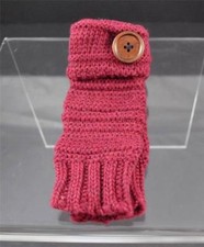 New Artisan Handmade Red Knit Texting Fingerless Gloves Button Trim B9
