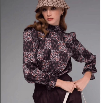 Tucker Stella Top XS Rose Willow Blossoms Patchwork in Silk Stretch Charmeuse