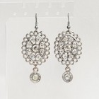 crystal rhinestone dangle chandelier earrings Silver tone Floral Filigree glass