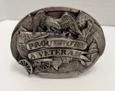 Belt Buckle Proud To Be A Veteran Bergamot Brass Works 1983 Pewter DAMAGED