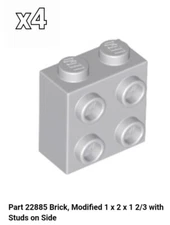 NEW LEGO (x4) Modified 1x2x1 2/3 w Studs On One Side LIGHT BLUISH GRAY 6123809