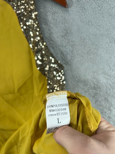 Hot Delicious Womens Large Tank Top Mustard Sequin Shirt Blouse Sleeveless NWOT - Picture 12 of 13