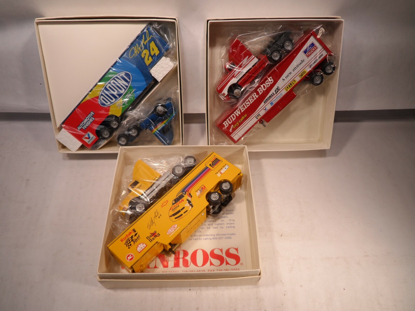 3x Winross NASCAR Hauler Tractor Trailer Semi Trucks Dupont Kodak Budweiser-image