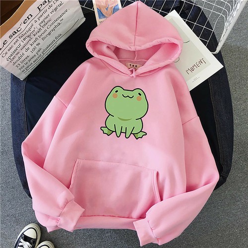 Mode neu Damen Langarm Hoodie Sweatshirt süß Frosch Tops Pullover Hoodie - Bild 4 von 23