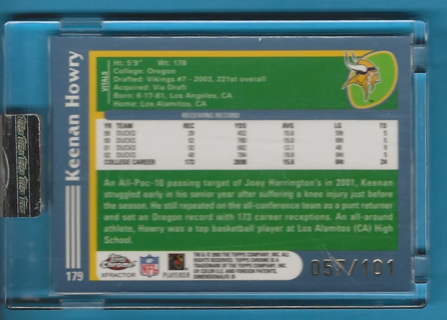 2003 Topps Chrome Gold XFractor Uncirculated RC #179 Keenan Howry /101 Vikings - Image 2 of 2