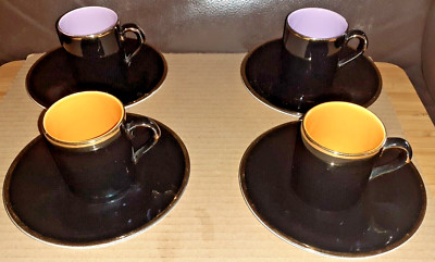Vintage Retro 4er Set Palissy Madeleine Kaffeetassen & Untertassen