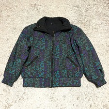 Vintage Tyrolia Reversible Black Blue Geometric Print Full-zip Jacket Womens M