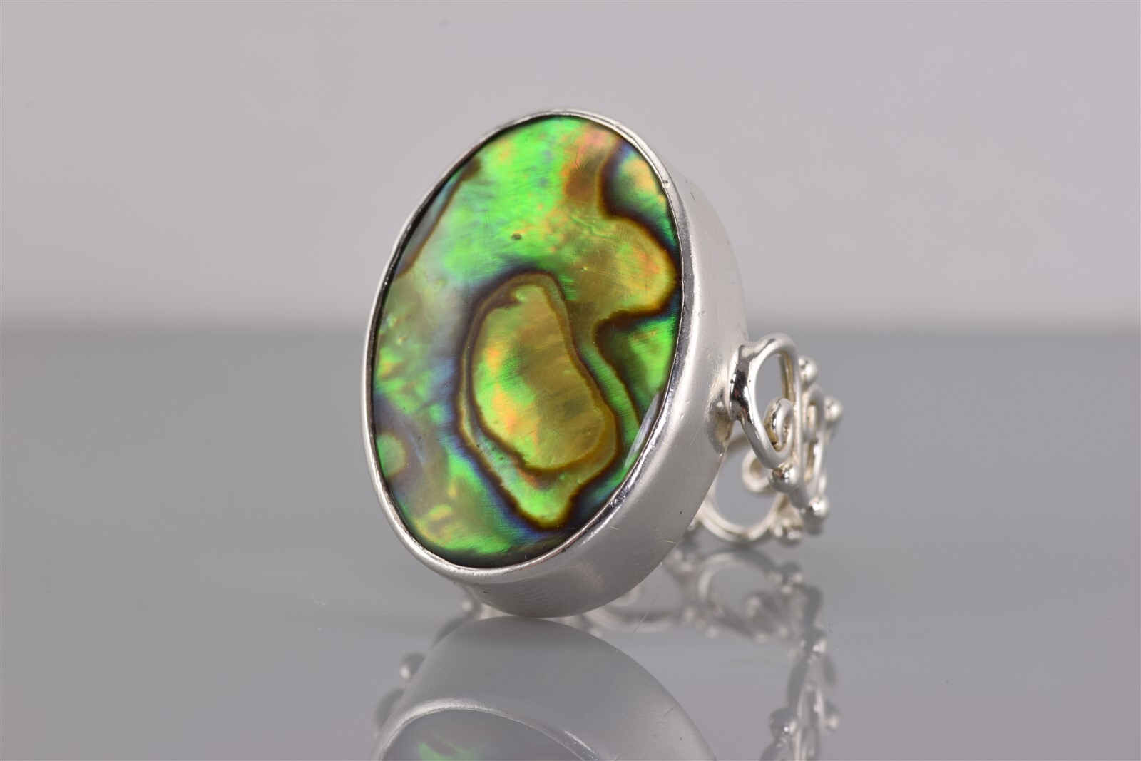 Sterling Silver Chunky 26mm Oval Green Abalone Sw… - image 6