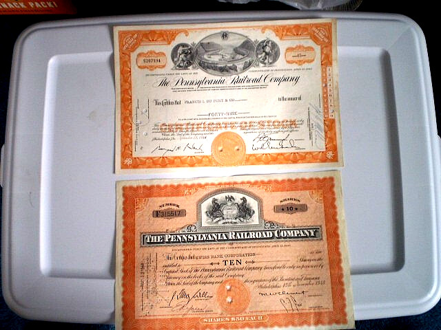 Pennsylvania Railroad Company Stock Certificate 1948 & 1966 2-4-1 price