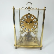 Kundo Mantle Clock In Brass & Glass Case Germany Kieninger & Obergfell Vintage